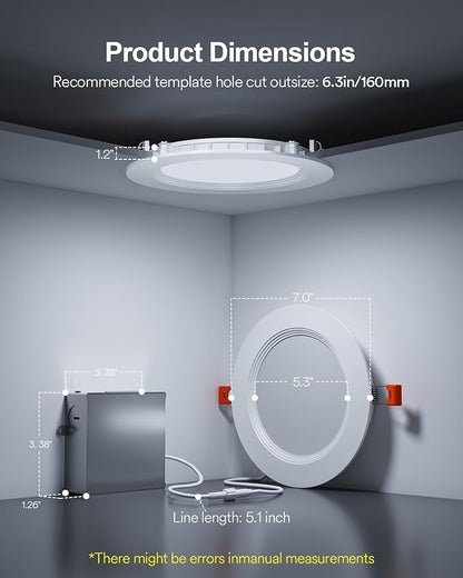 Lumary 6 Inch Smart WiFi Recessed Lighting, RGBWW Canless LED Wafer Downlight, 13W 1000Lm Color Changing, Ultra-Thin w/Anti-Glare Baffle, Compatible with Alexa/Google/Remote-Included, 1PC