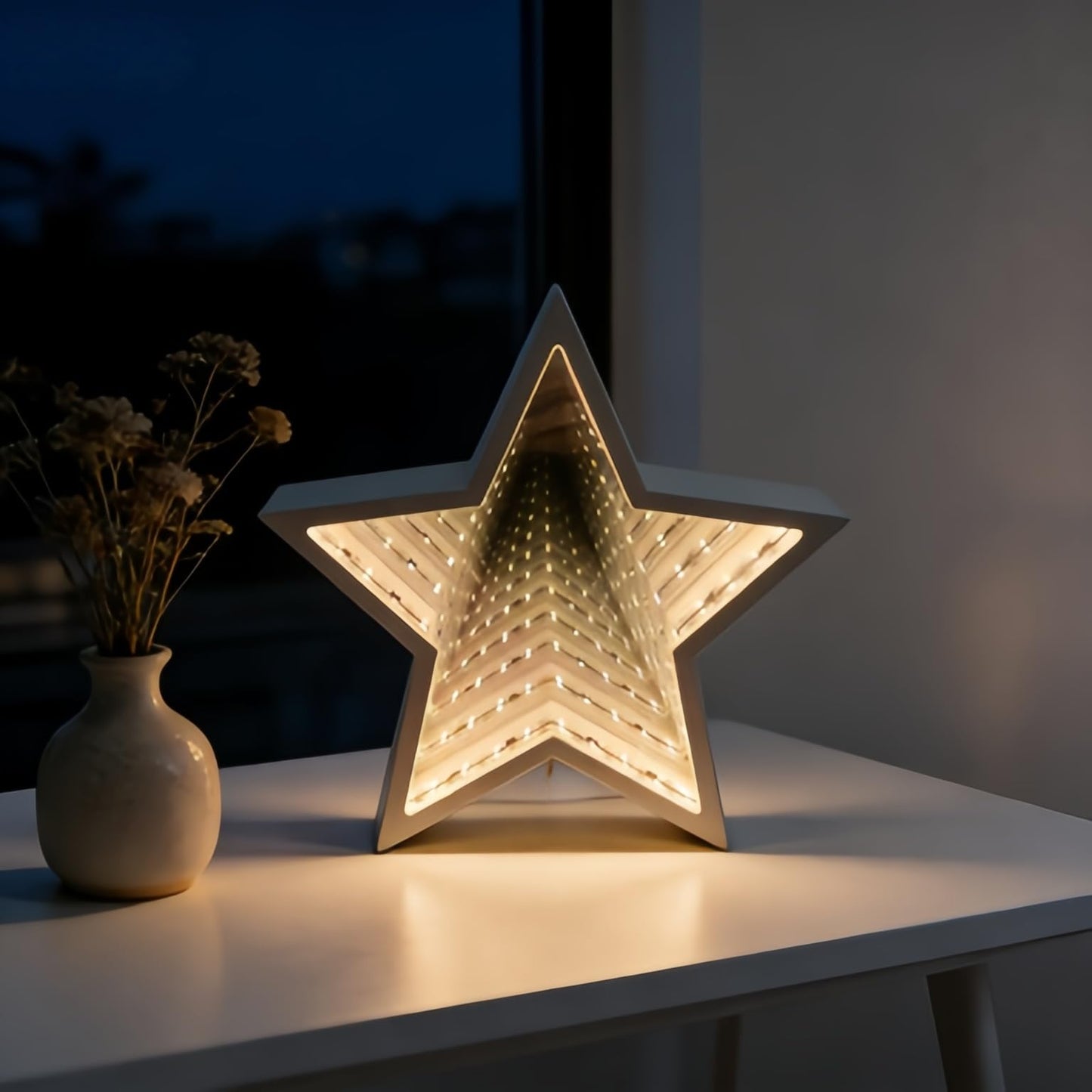 Infinity Mirror Tunnel Star Neon Sign LED Night Light， 3D Tunnel Lamp Desktop Lamp for Party Home Decor (Five-Pointed Star)