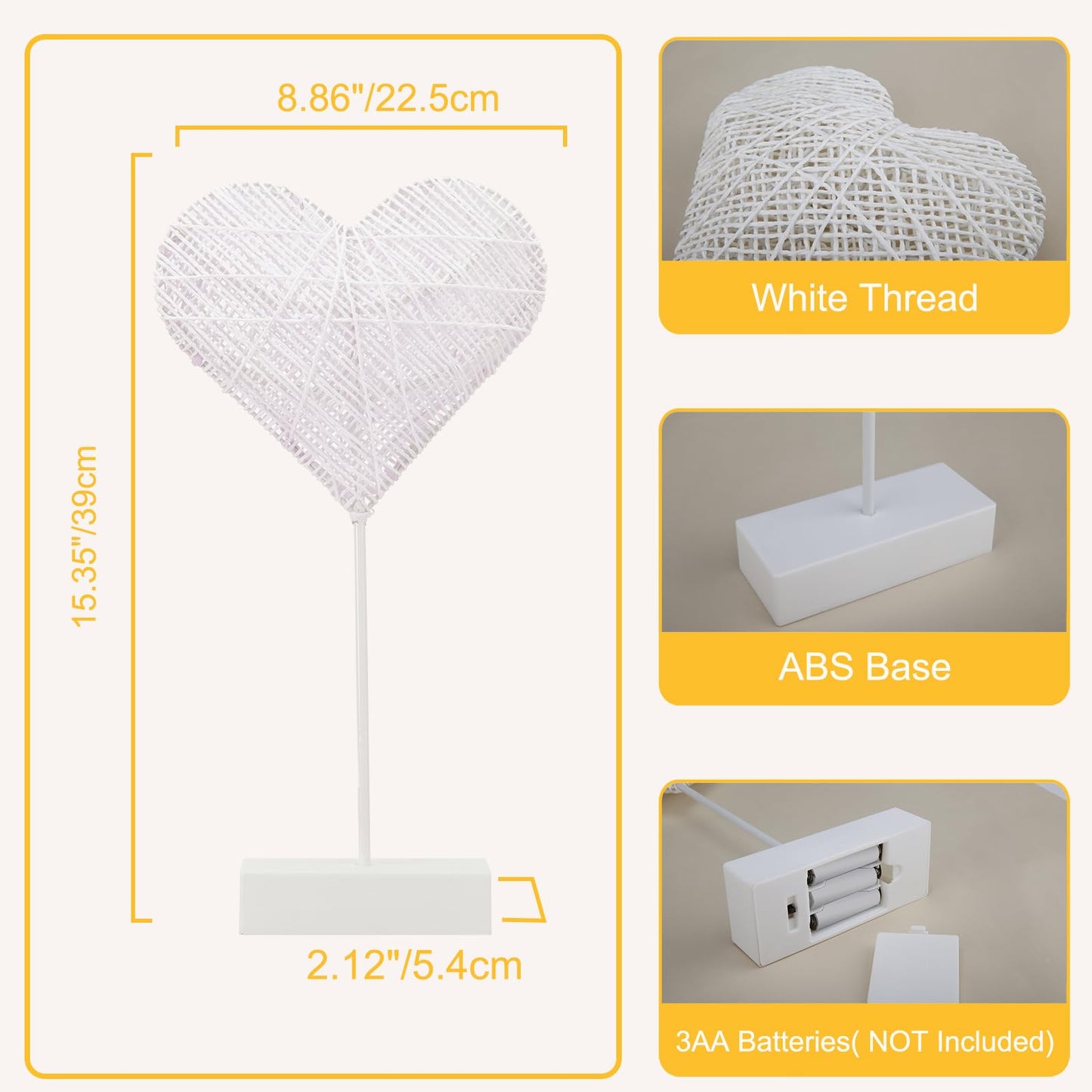 Lewondr Heart Decorative Table Lamp, Valentines Day LED Light Winding Cotton Thread Night Lamp for Bedroom, Battery Powered Desk Lamp for Galentine's Day Romantic Gifts for Women Home Decorations