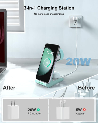 Wireless Charger for Samsung - NANAMI 3 in 1 Charging Station for Multiple Devices, Fast Charger Stand for Galaxy S25 S24 S23 Ultra S22 S21 Z Flip Fold 4,Galaxy Watch 6/5/5 Pro/4/3, Galaxy Buds 2 Pro