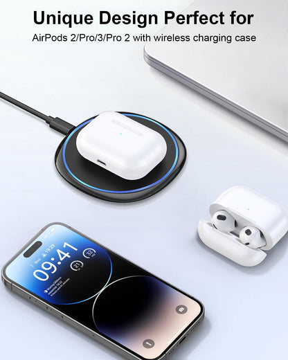 NANAMI Fast Wireless Charger [2 Pack] - Qi Certified Wireless Charging Pad for iPhone 17/17 Pro/17 Pro Max/16/15/14/13/13 Pro/12,10W for Samsung Galaxy S25/S25 Ultra/S24/S24 Ultra/S23/S22, New Airpods
