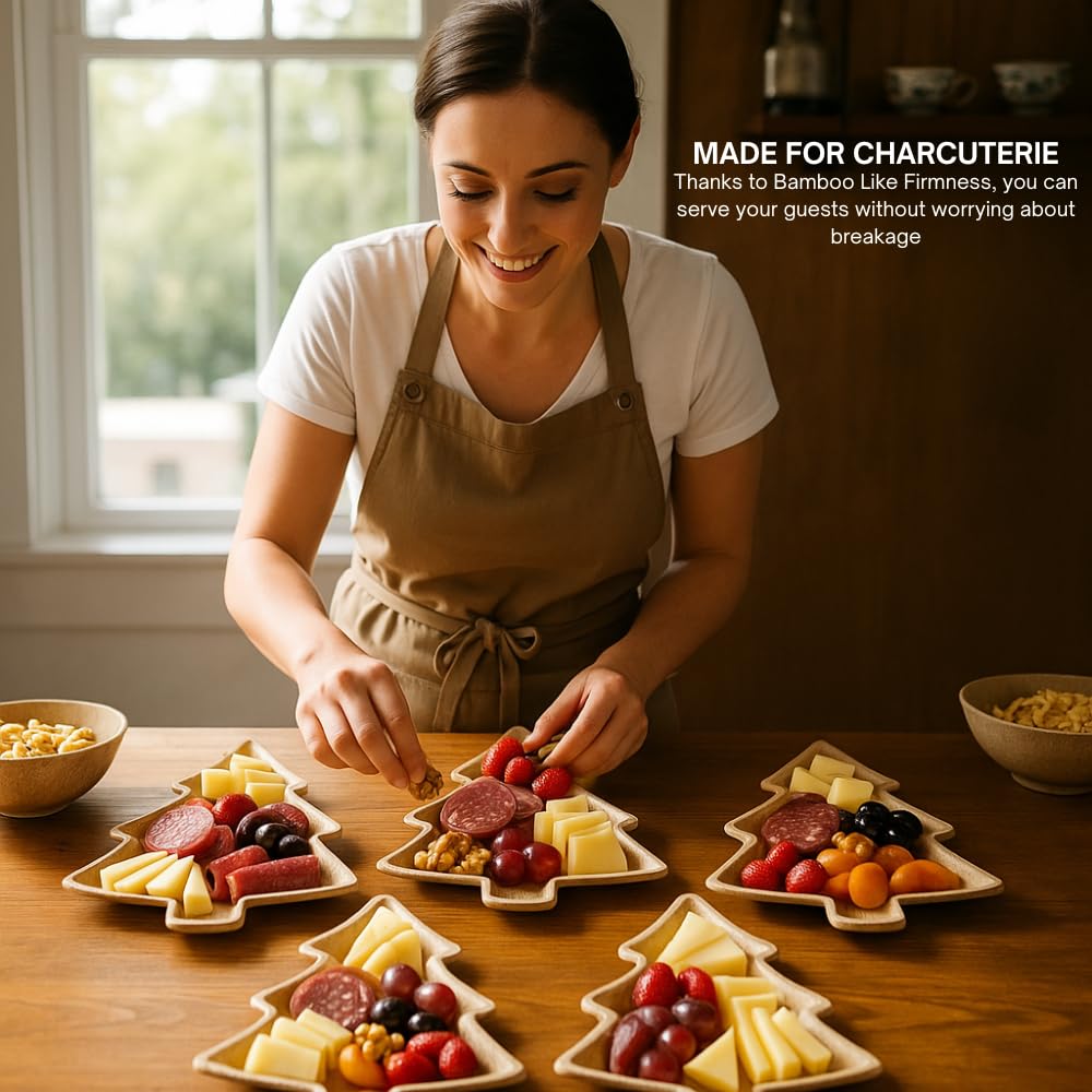 LEAFIQUE 12 x 8 Inch Palm Leaf Christmas Tree Trays – Eco-Friendly Charcuterie Board Tray, Biodegradable Disposable Holiday Serving Platters (Pack of 10)