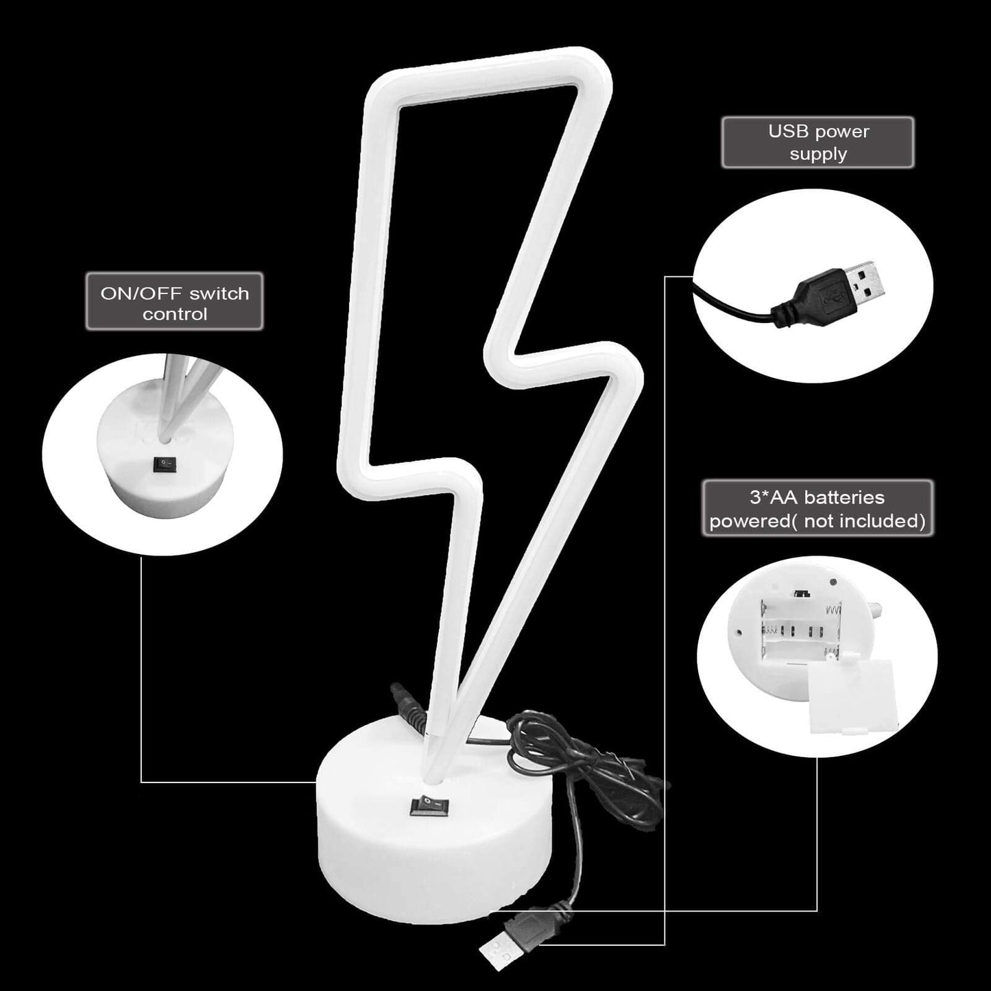VIFULIN Pink Lightning Bolt Neon Sign, Aesthetic Room Decor for Bedroom, Battery/USB Operated LED Light with Base