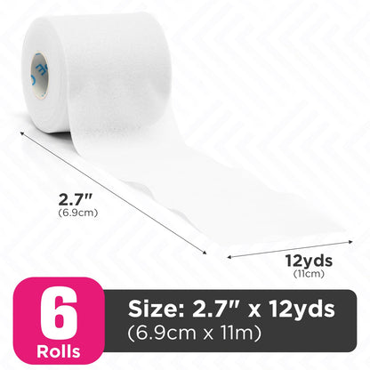 OK TAPE Pre Wrap Tape (6-Rolls, 12 Yds) - Athletic Foam Underwrap for Sports, Protect for Ankles Wrists Hands and Knees, 2.75 Inches - White