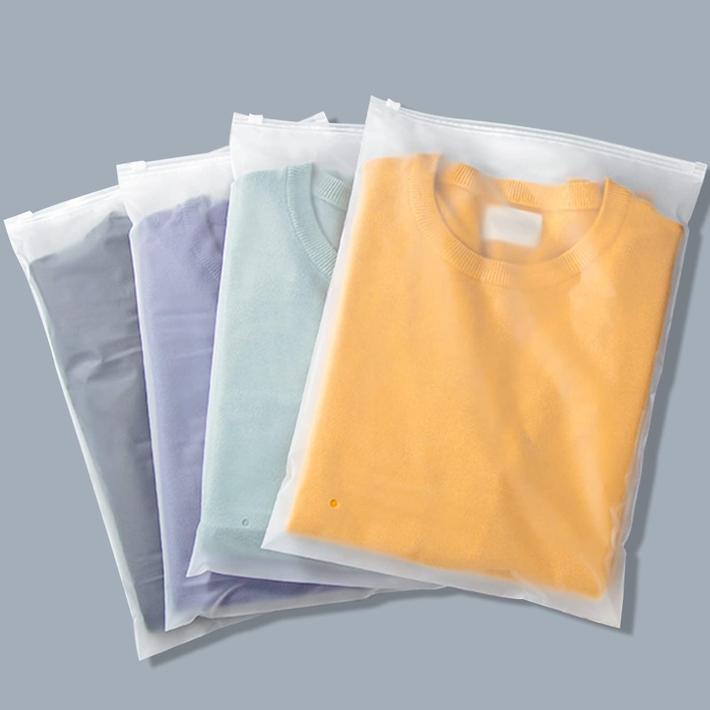 Svaldo Clothes Packaging Bags for Shipping, 100 Count 10x13 inch Frosted Zipper Plastic Bags for Clothing, Clear Apparel Bag for T-Shirt, Shirt, Document, 3 Mil, with Vent Holes