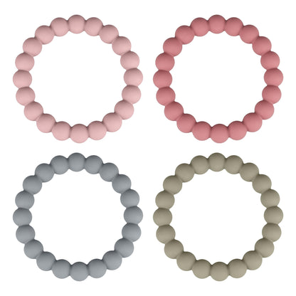 Nearbyme Silicone Teether Rings, 4 Neutral (White, Beige, etc.) Baby Teether Bracelets for 3m+ Babies to Self-Soothe