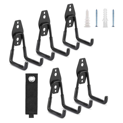 SecureElastic Garage Hooks & Extension Cord Storage Straps, Heavy Duty 2.8 inch Wall Mounted Storage Hangers for Ladders, Hose, Bike, Garden Tools Organization 6 Pack