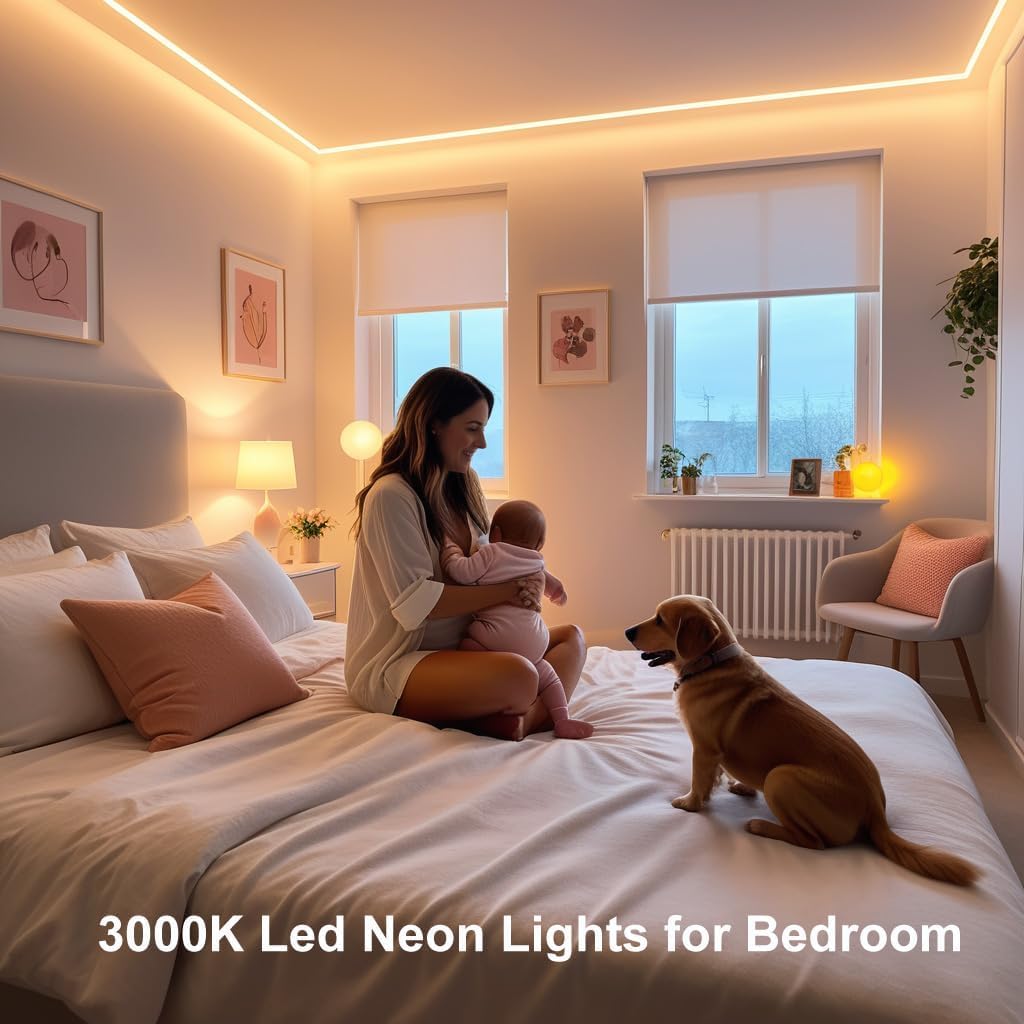 iNextStation Warm White LED Rope Lights 16.4FT/5M DC12V LED Strip Lights, IP65 Waterproof Silicone Neon Light Strip, Flexible Led Light Strip 0.98in Cut for DIY, Rope Led Lights for Bedroom(with Plug)