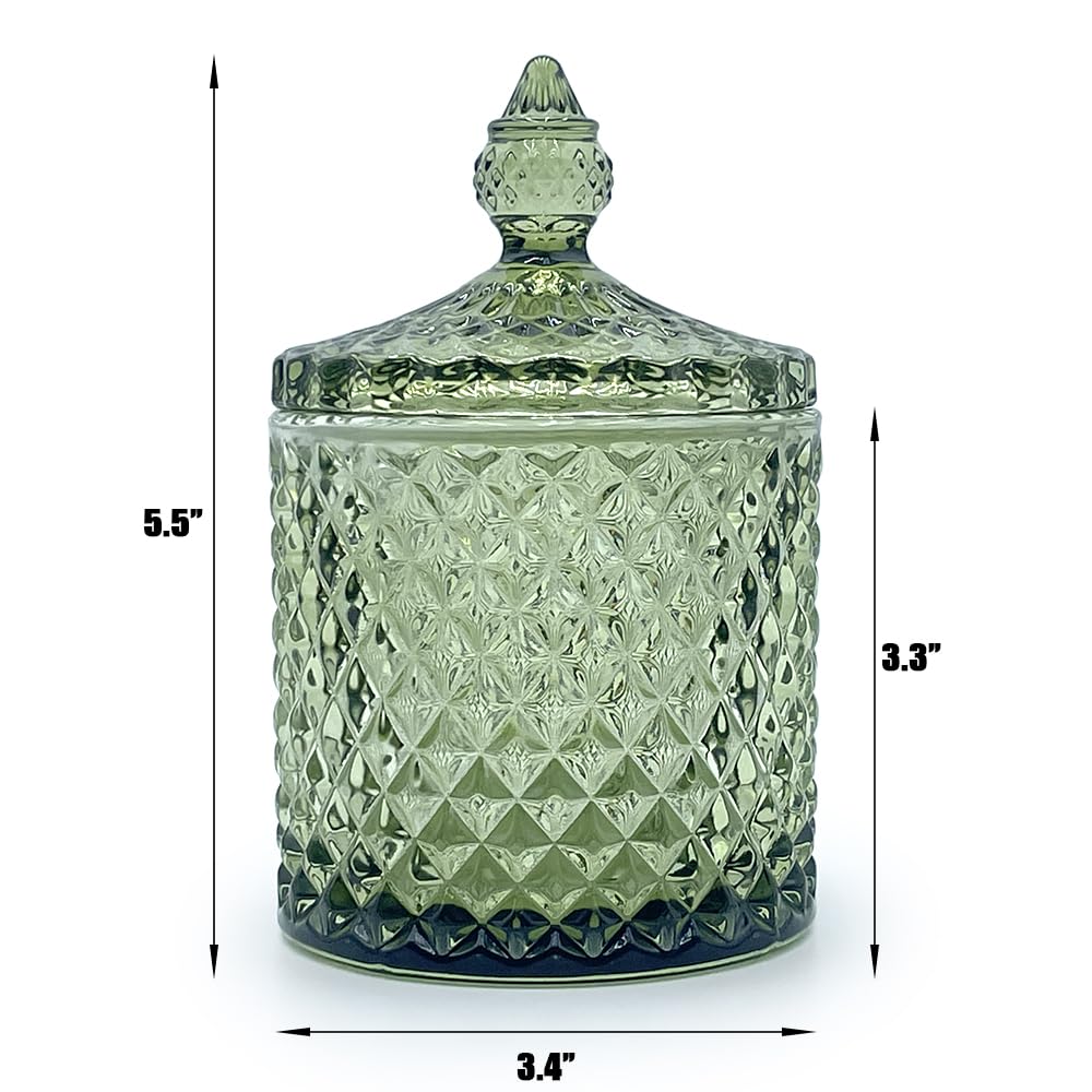 YILUSHENGHUA Colorful Glass Jar With Lid,Candy Cookie Jars,Jewelry Box,Christmas Decorative Jar(Olive Green)