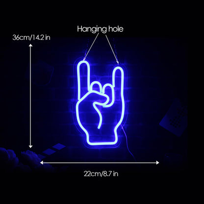 Rock on hand Neon Sign Rockin Hand Neon Light LED Neon Sign for Wall Décor Dimmable Rock and Roll LED Neon Light for Bar Restaurant Music Concert Man Cave Wall Art 14"×8.4"
