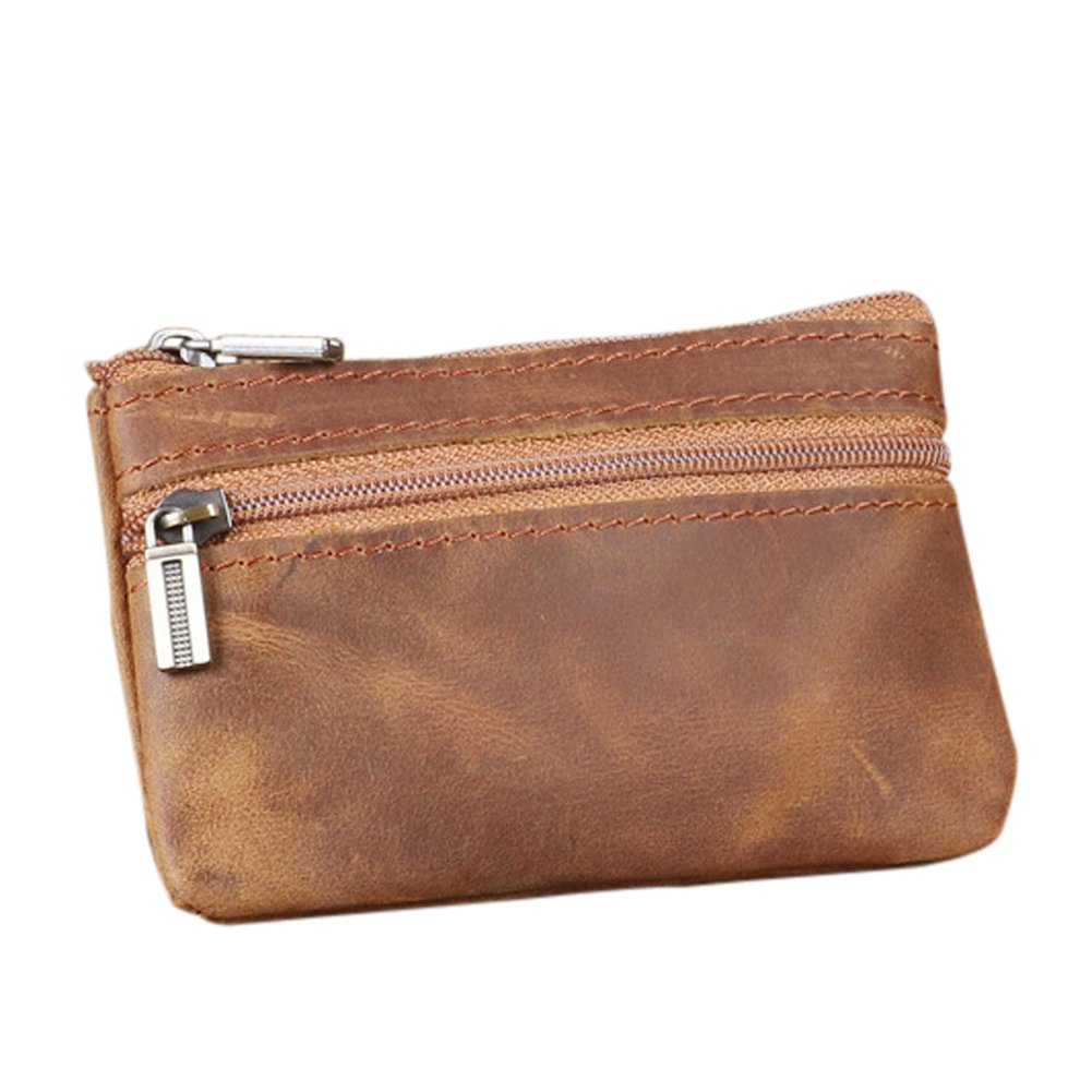 Coin Purse for Men,Coin Pouch with Zipper for Men Women,Genuine Leather Mini Coin Pocket Pouch Change Holder Mens Tray Purses Coin Purse Cash Change Wallet Key Holder Money Pouch
