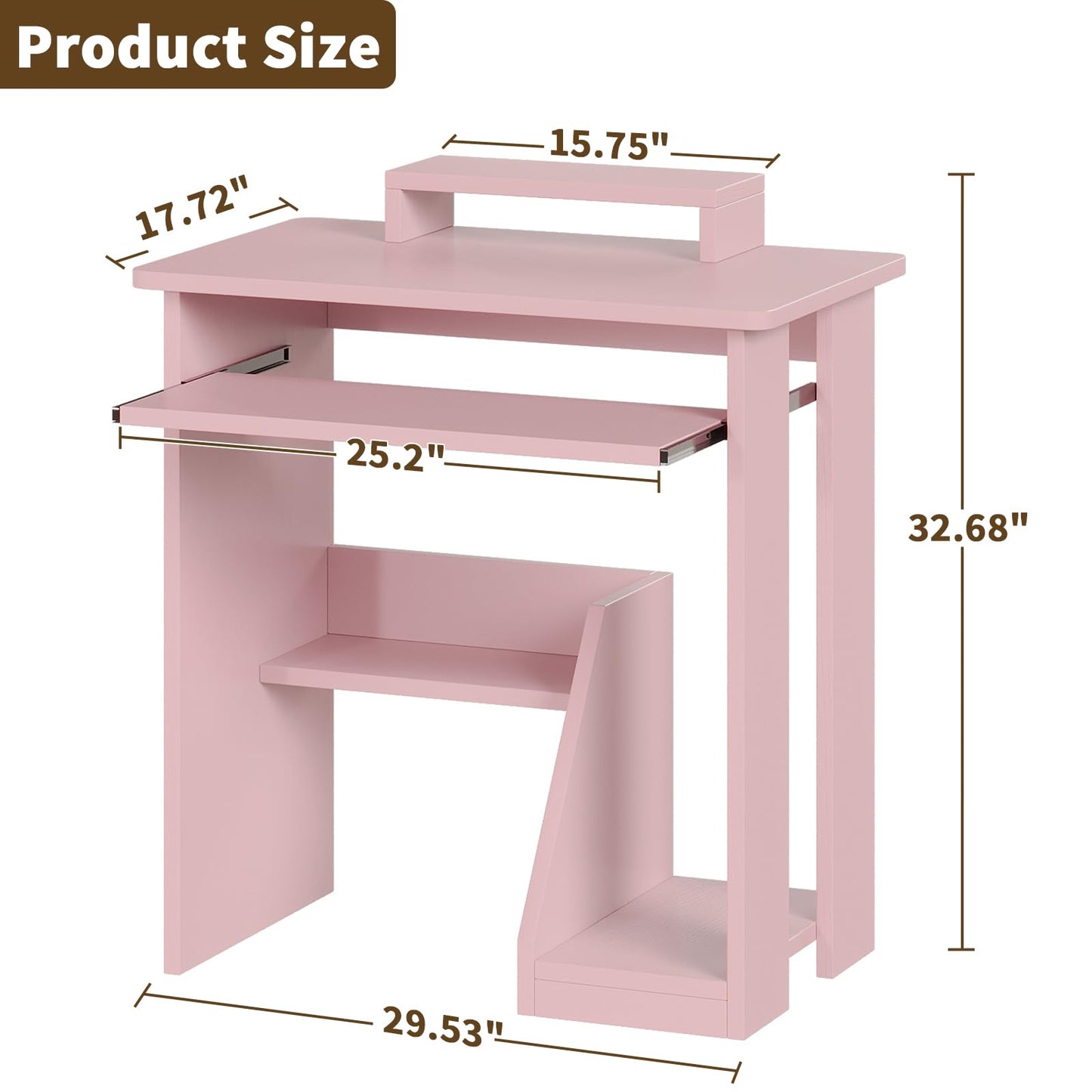 ALISENED 30" Small Computer Desk with Keyboard Tray Monitor Stand, Study Writing Desk with Storage Shelves, Modern Workstation for Small Spaces, Save Space, Pink