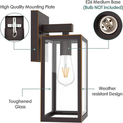 MAXvolador Outdoor Wall Sconce, Large Exterior Waterproof Wall Lantern Light Fixture, Oil Rubbed Bronze Porch Lights, Anti-Rust E26 Patio Lighting, 2 Pack