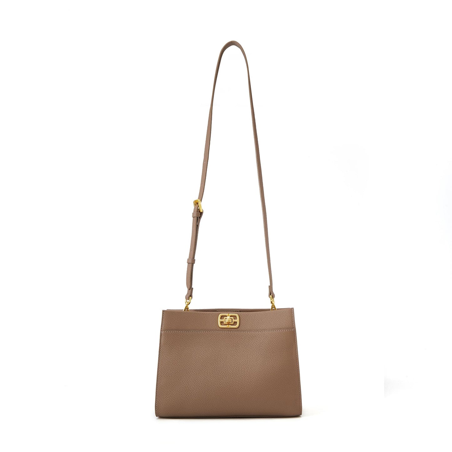 ELLE Women's Structured Full Grain Leather Top Handle Bag with Detachable Strap