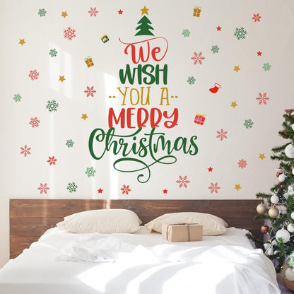 Christmas Tree Wall Decals Merry Christmas Quotes Wall Stickers Xmas Tree Snowflake Wallpaper Christmas Decorations Peel and Stick Removable Vinyl Wall Art for Bedroom