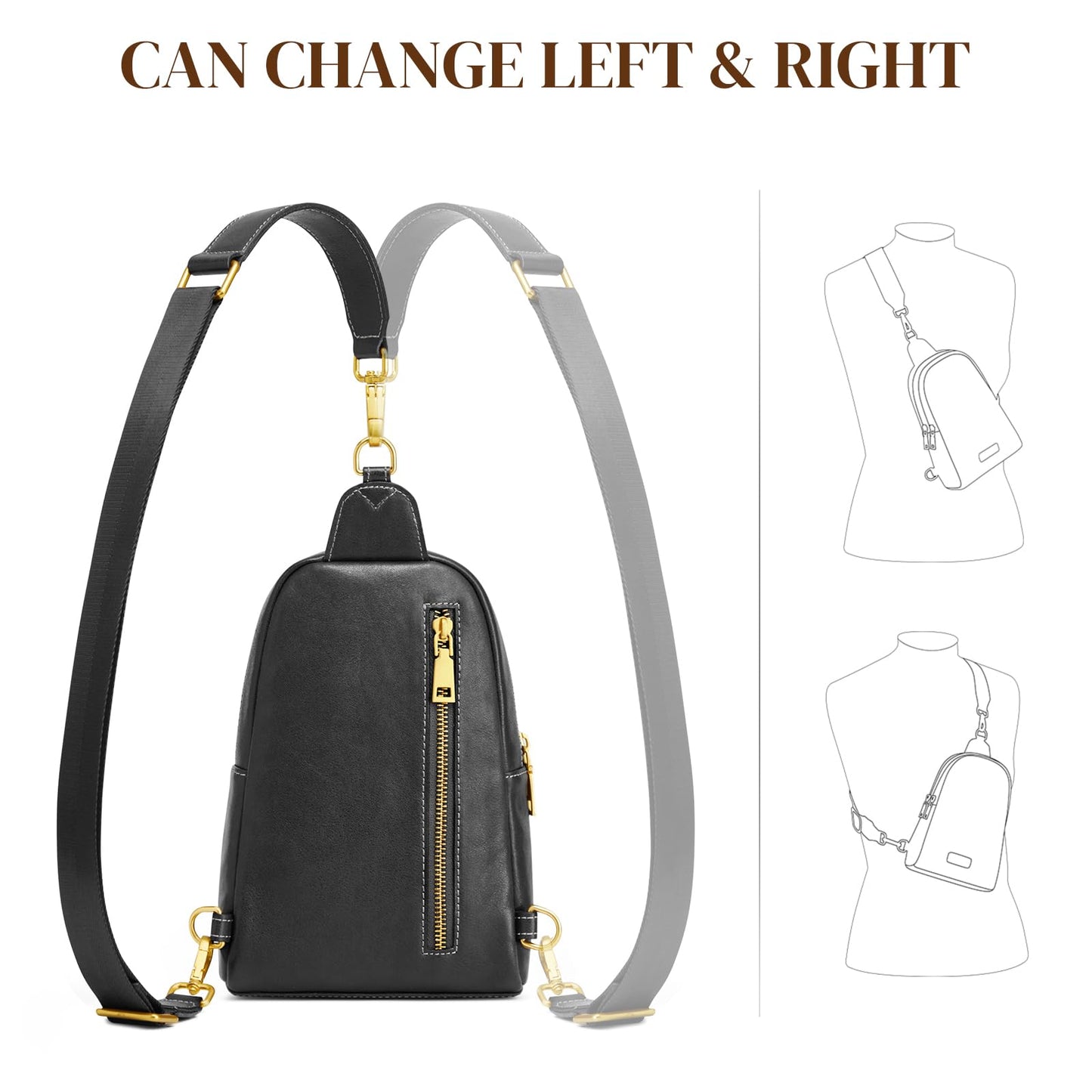 S-ZONE Leather Crossbody Bags for Women Sling Bag RFID Anti Theft Shoulder Purse Fanny Pack