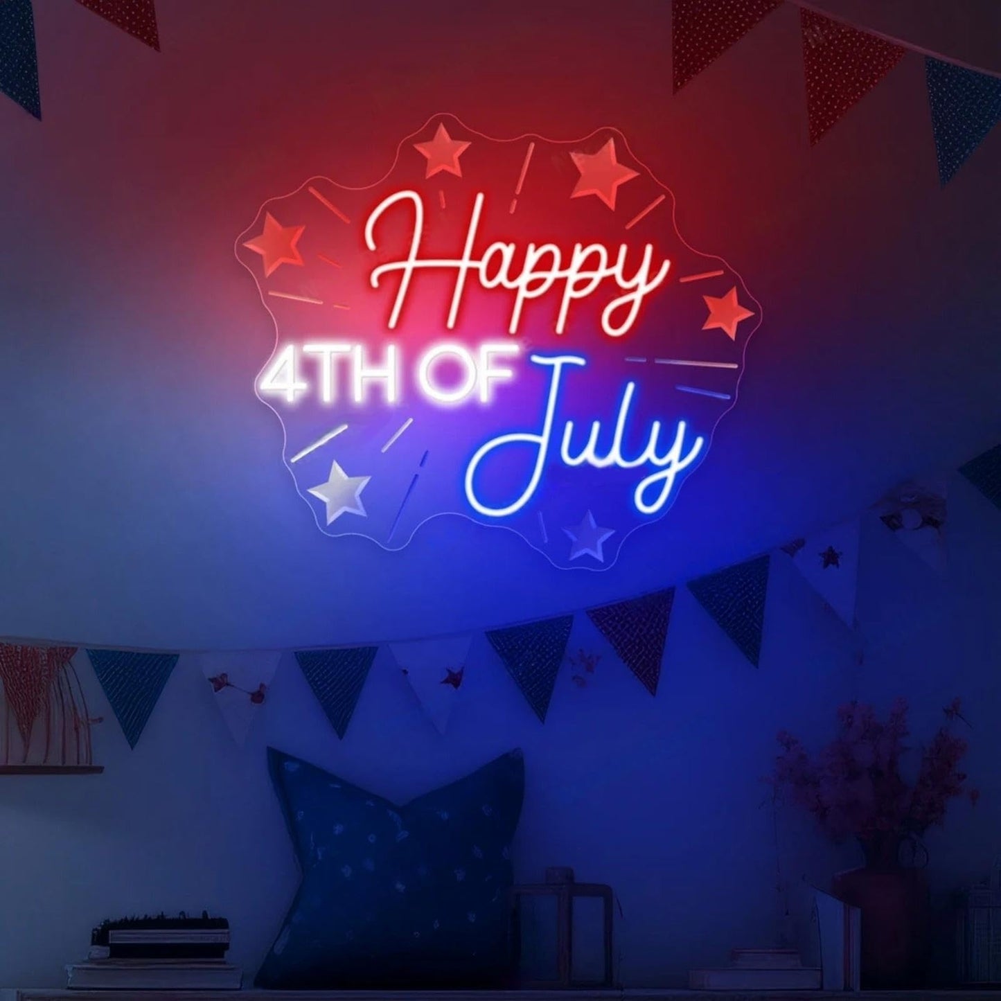 Happy 4TH of July Decors Neon Sign Happy Independence Day Led Sign 4th of July Celebration Light Patriotic Welcome Memorial Day Decoration, 15.4"x13"
