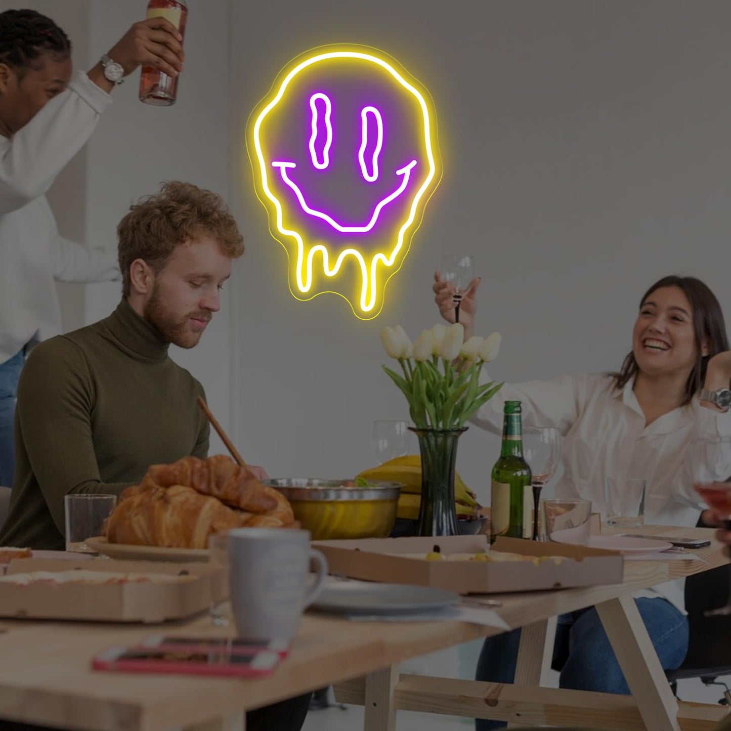 Melting Smiley Face Neon Sign Dripping Smile Wall Decor Bedroom Living Room Neon Entertainment Room Game Room Distorted smile face Sign For Kids Room Bar Party Bedroom Decor Lamp-15.7"