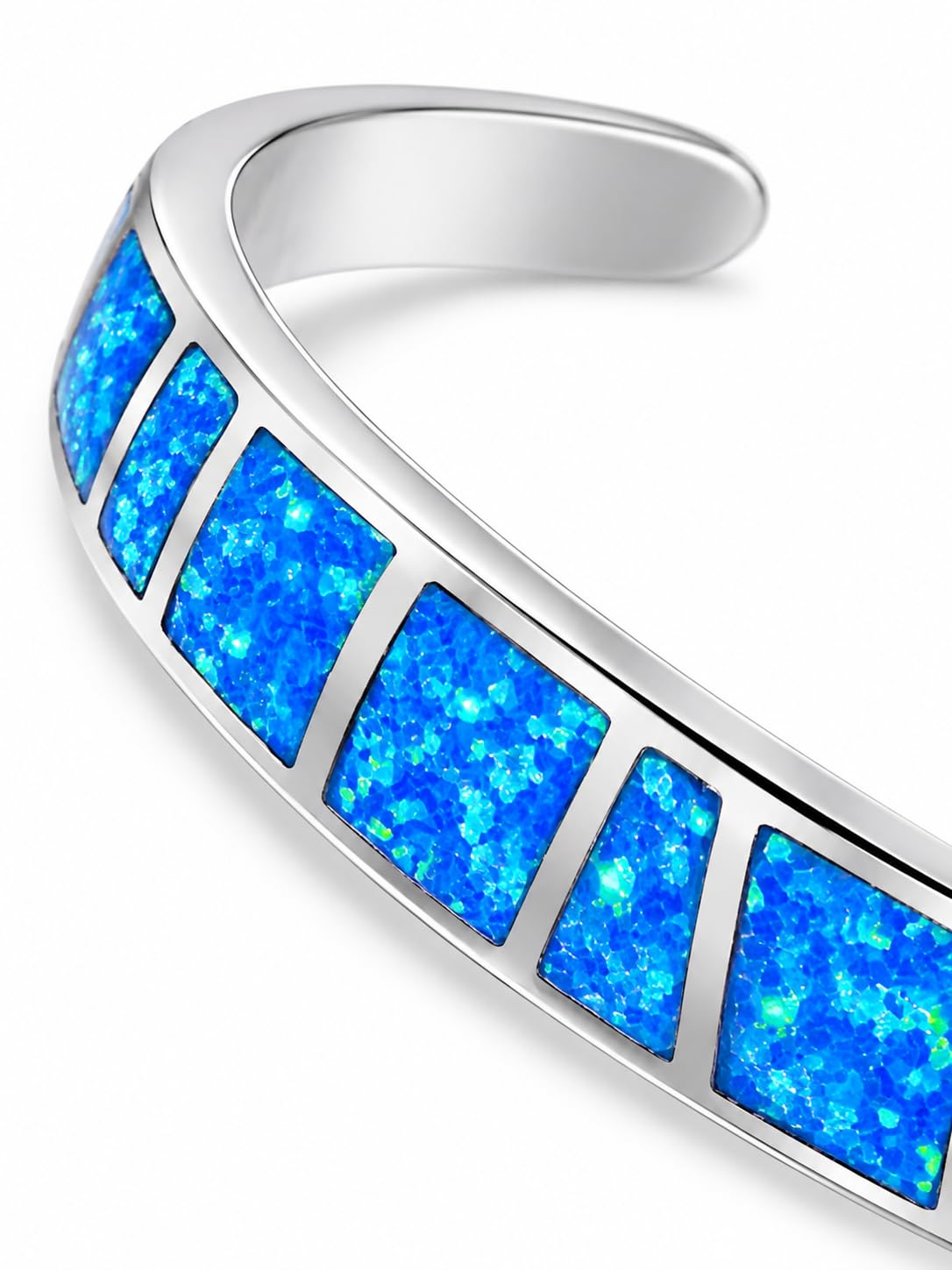 Blue Fire Opal Cuff Bracelet for Women – Turquoise & Lapis Style Silver Bangle, Adjustable Boho Southwestern Jewelry Gift