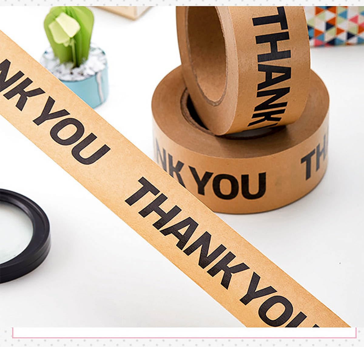 Arvakr Thank You Brown Paper Packing Tape, Designer Kraft Paper Tape for Small Business, Shipping Tapes for Sealing Boxes, Gifts, Thank You, 2" x 55 yd