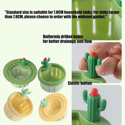 Cactus Kitchen Sink Drain Strainer Press to Dump Basket Waste Collector Fun Sink Accessory for Home Bathroom (YellowGreen-2)