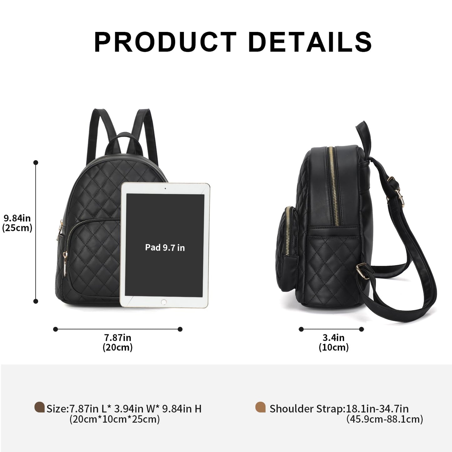 KL928 Quilted Mini Backpack for Women, PU Leather Backpack Purse Designer Satchel Bag, Small Casual Daypack for Ladies