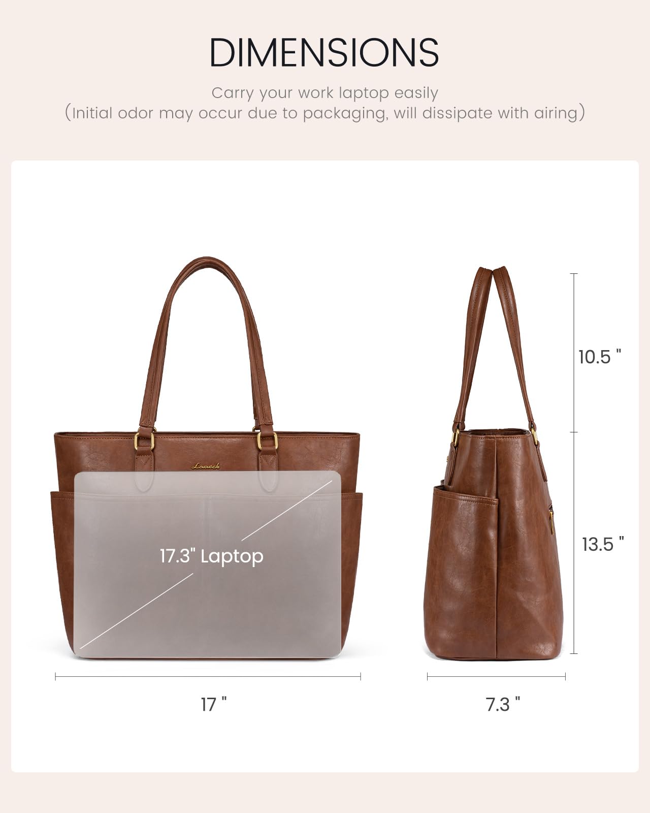 LOVEVOOK Work Tote Bag for Women, Vintage Leather 17.3 Inch Laptop Bags with Large Cup Holder, Teacher Nurse Medical Professional Computer Bag, Office Briefcase Handbag Gift
