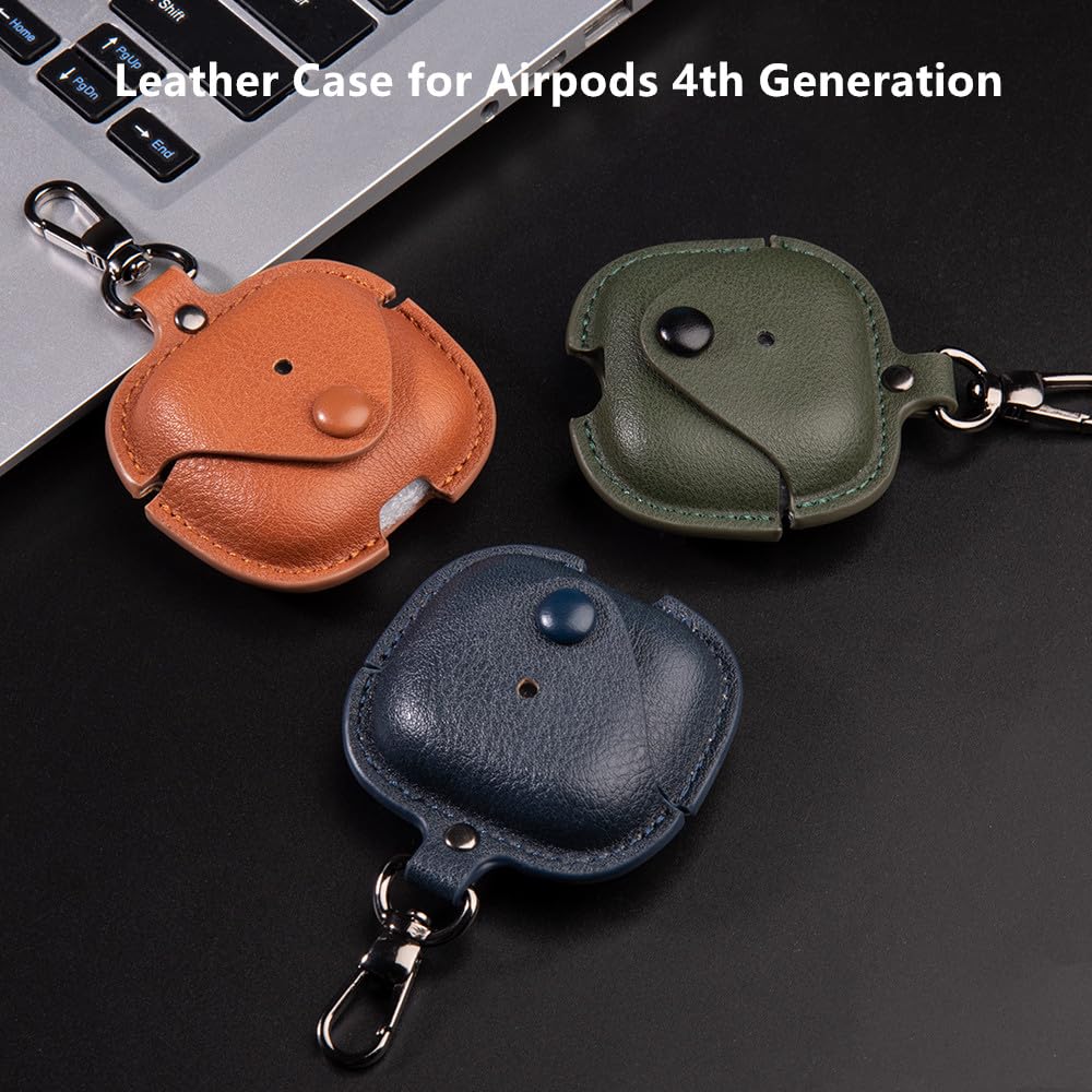 YQGFashbf for Airpods 4 Case Leather with Keychain, Stylish Retro Leather Wireless Charging Protective Headphone Case Cover for Apple Airpods 4th Generation 2024 Front LED Visible (Red)