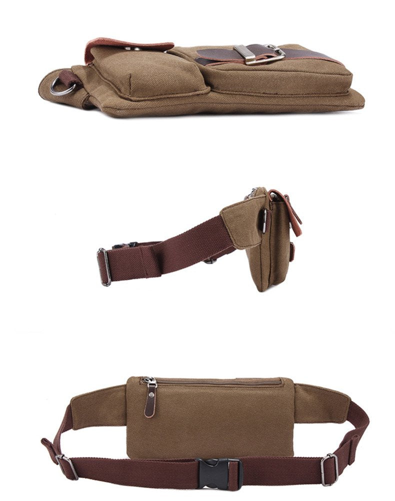 BAOSHA YB-01 Vintage Men's Waist Bag Sports Waist Pack Bum Bag Security Money Waist Day Pack Pouch Hip Belt Bag Bumbag Coffee