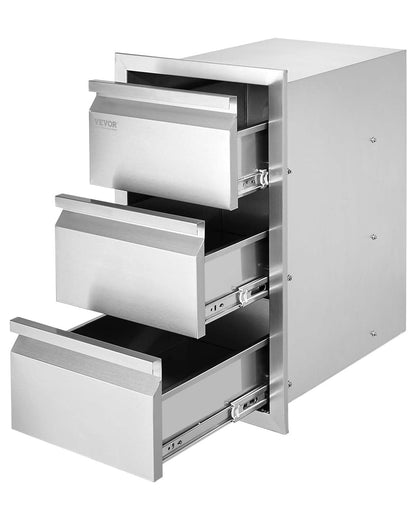 VEVOR Outdoor Kitchen Drawers 14.7" W x 25.4" H x 18.7" D, Box Frame Style Flush Mount BBQ Drawers with Stainless Steel Handle, BBQ Island Drawers for Outdoor Kitchens or Patio Grill Station