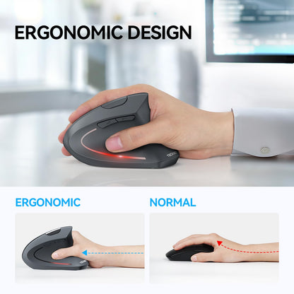 TECKNET Ergonomic Mouse, Wireless Bluetooth Vertical Mouse, 4800 DPI Optical Tracking, 6 Adjustable DPI, Quiet Clicks, 2.4GHz with USB A Receiver, 12 Months Battery, 6 Buttons, Wide Compatibility