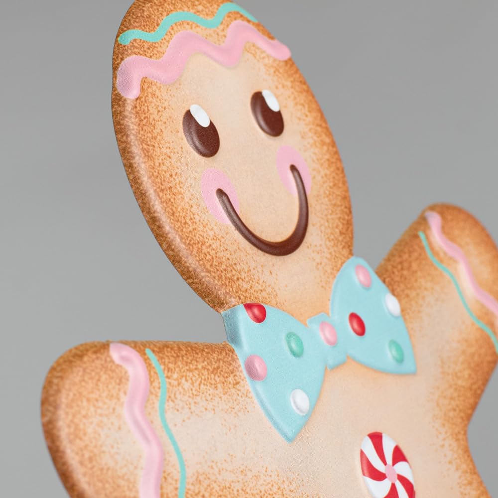 Craig Bachman 13" Gingerbread Metal Sign for Wreath Accents, Door/Wall Hangers, Crafts or Decorations (1, Boy - Pastel Pink, Blue)