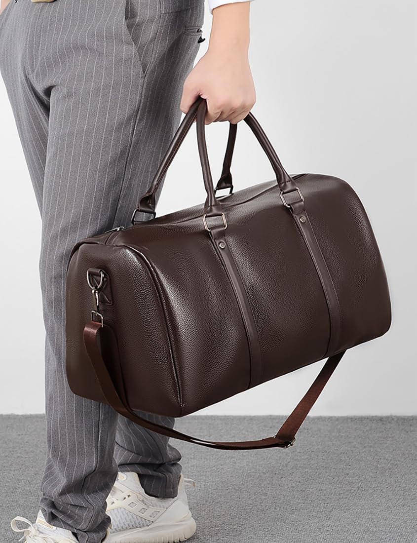 Leather Travel Duffle Bag for Men, Carry On Weekender Overnight Bags for Business Sports Gym (Brown1)
