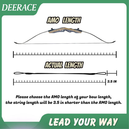 DEERACE Traditional Recurve Bow String, AMO 48"-70" 12,14,16 Strands Dacron Bow String Replacement for Recurve/Long/Horse Bow (AMO 66” (Actual Length 62”), 14 Strands (Recommended for up to 50 lbs))
