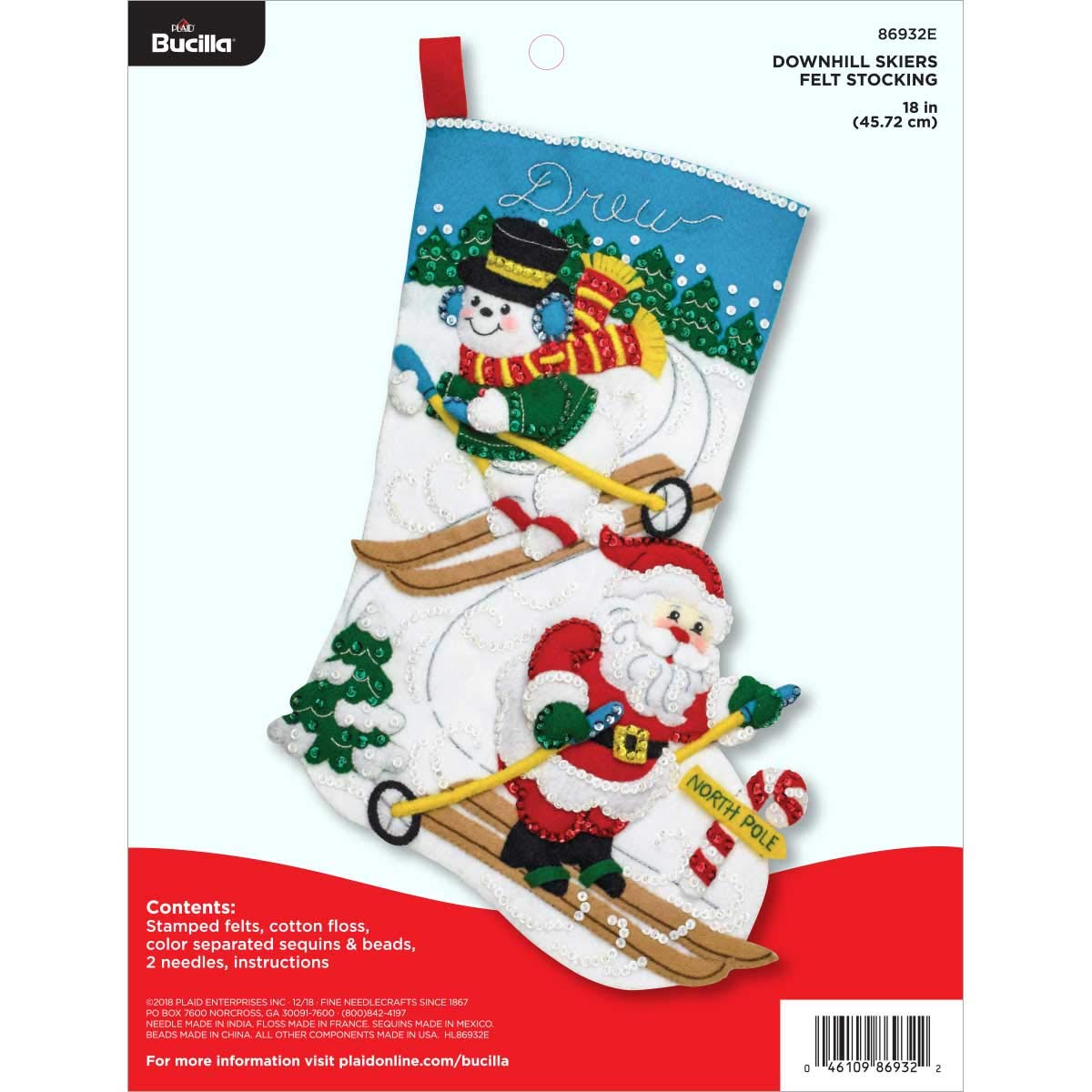Bucilla 86932E Felt Applique Kit 18" Stocking, Downhill Skiers