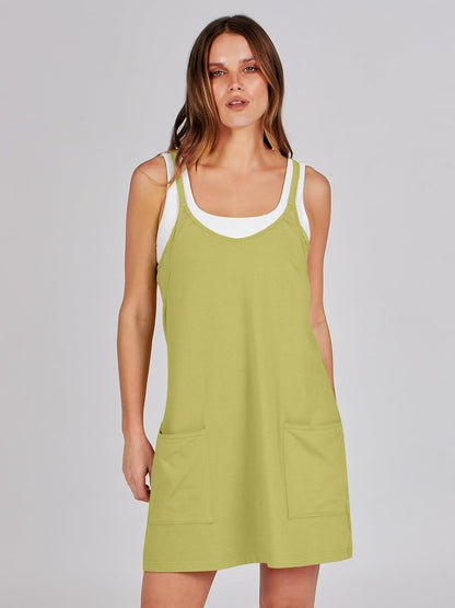ANRABESS Women Athletic Dress Summer Tennis Workout Active Sports Mini Romper Dress Built in Shorts Travel Vacation Clothes Light Green X-Large