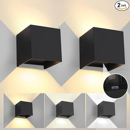 12W 2Pack Outdoor Wall Lights Exterior/Interior,LED Black Outdoor Wall Sconces Light Fixtures Modern,IP65 Waterproof Porch Wall Mounted Lighting Outside,Wall Lamps for Garden Patio Park