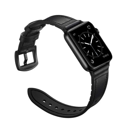 OUHENG Leather Bands Compatible with Apple Watch Band 49mm/46mm/45mm/44mm/42mm, Leather Rubber Hybrid Strap for iWatch Ultra 3/2/1 Series 11 10 9 8 7 6 5 4 3 2 1 SE 3/2/1, Black/Black