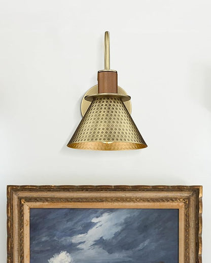 Brass Wall Sconces Set of Two, HWH Industrial Wall Light Fixtures Gooseneck Barn Light, Single Wall Lamp for Bedroom Bedside Bathroom Kitchen, Hammered Metal Shade, Antique Brass, 5HZG74B-2 BG