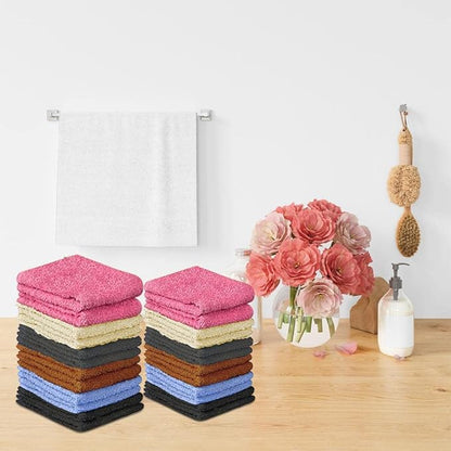 100% Cotton Washcloth Set 24 Packs – Soft, Absorbent Face Towels