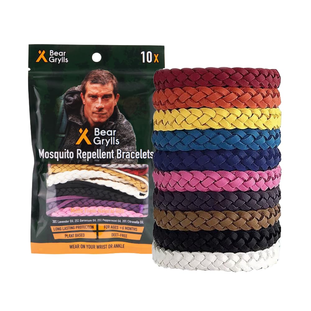 Bear Grylls Mosquito Repellent Bracelets | Crafted for Adventure | Adjustable Leather | DEET-Free | Long-Lasting Protection | Pack of 10
