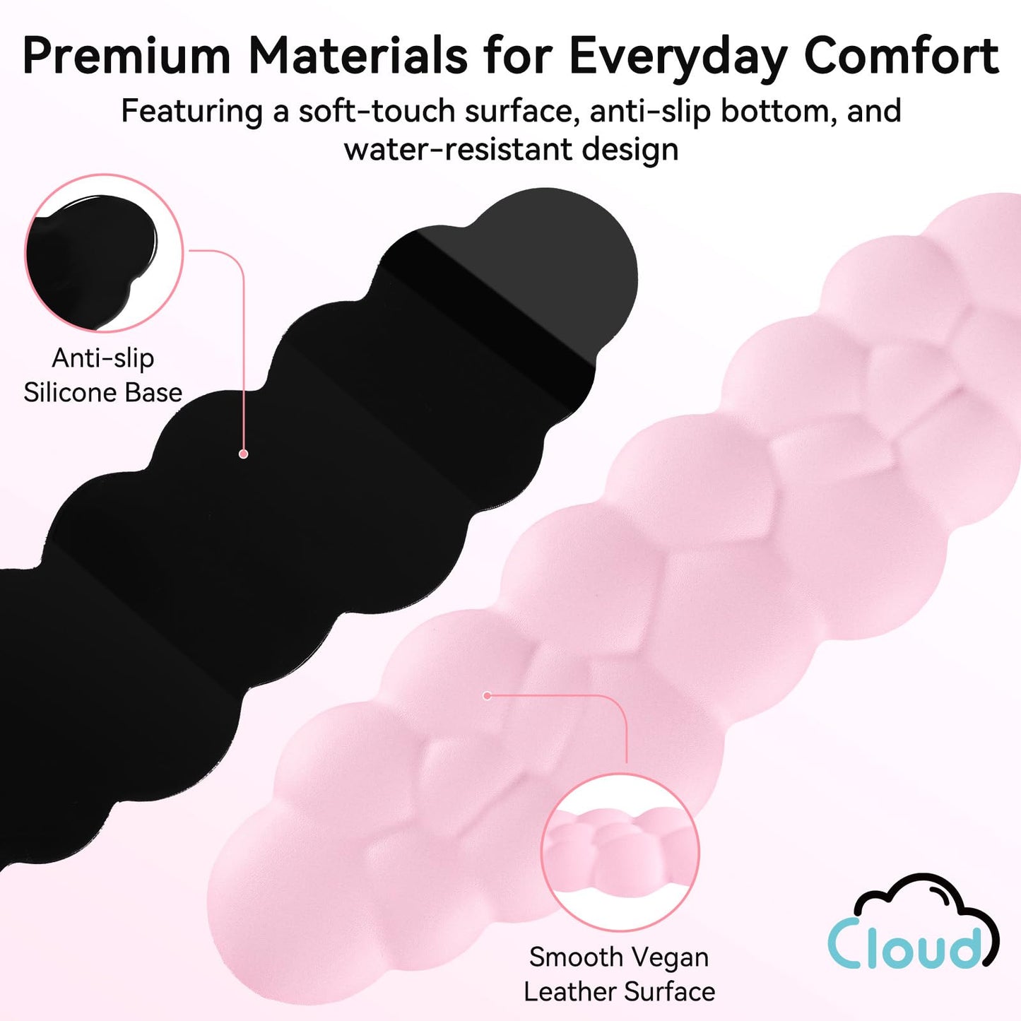 Sushret Cloud Wrist Rest for Computer Keyboard, 4-in-1 Memory Foam Leather Cloud Keyboard Wrist Rest and Mouse Pad Set with Ergonomic Support for Arm and Palm Cushion, Gaming/Work Setup, Pink