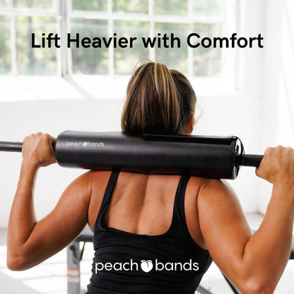 Peach Bands Barbell Pad with Secure Straps for Squats and Hip Thrusts (Black Vegan Leather)
