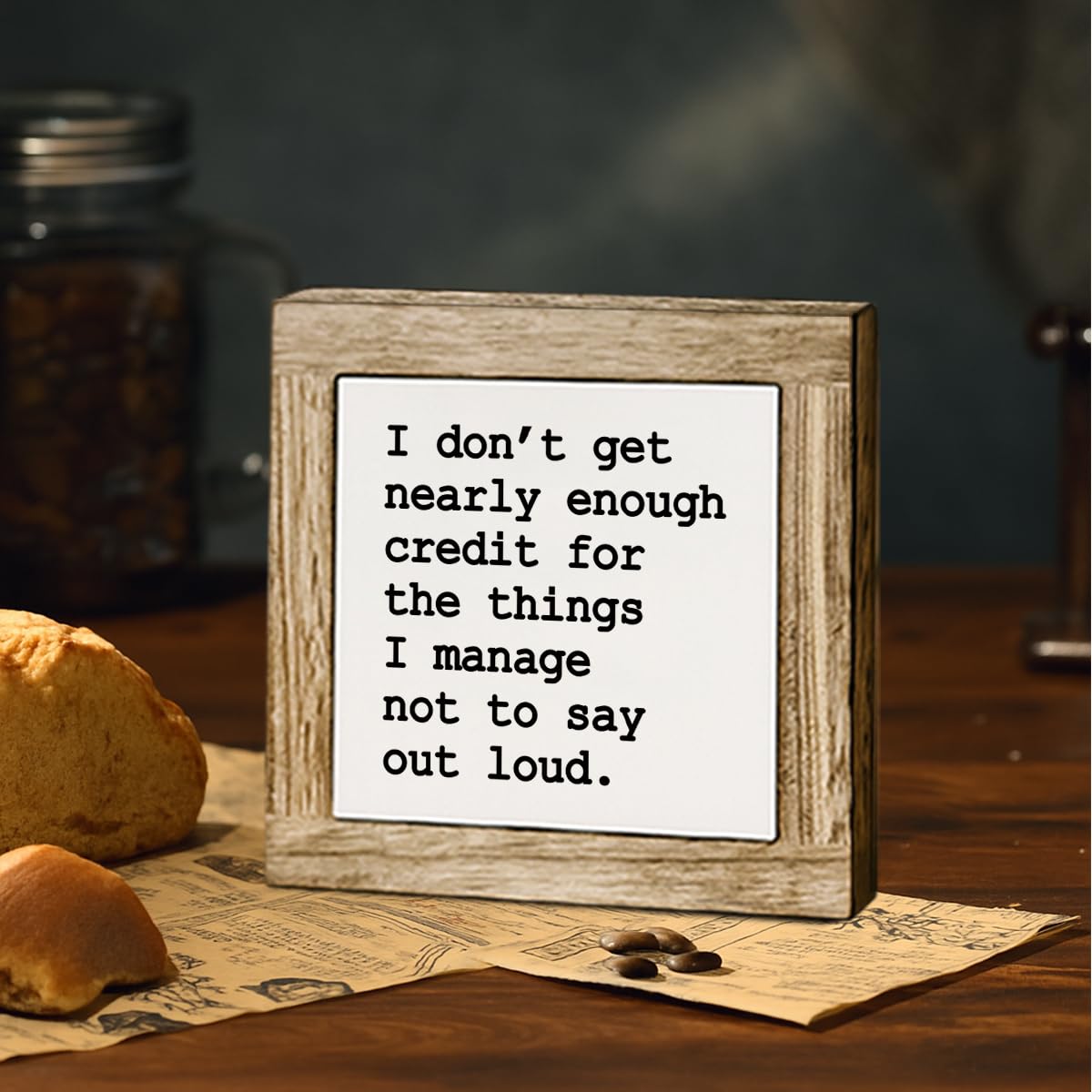 Sarcastic Office Quote Wooden Sign, I Don't Get Nearly Enough Credit Decoration for Living Room Office Desk Shelf Accessories, Funny Sassy Humor Gift, 5.9x5.9 Inch