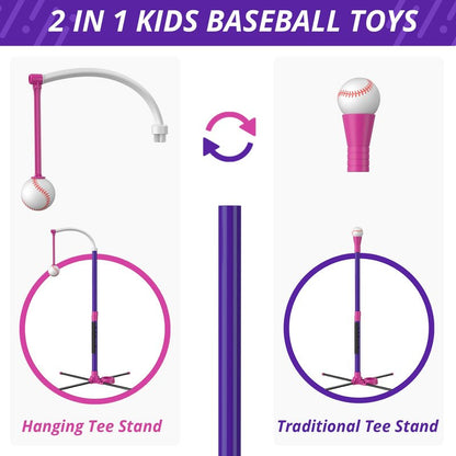HYES Baseball Set - 3 Ways to Play, Adjustable Height, Easy to Assemble, Safe & Sturdy, Ideal Sport Gift for Kids