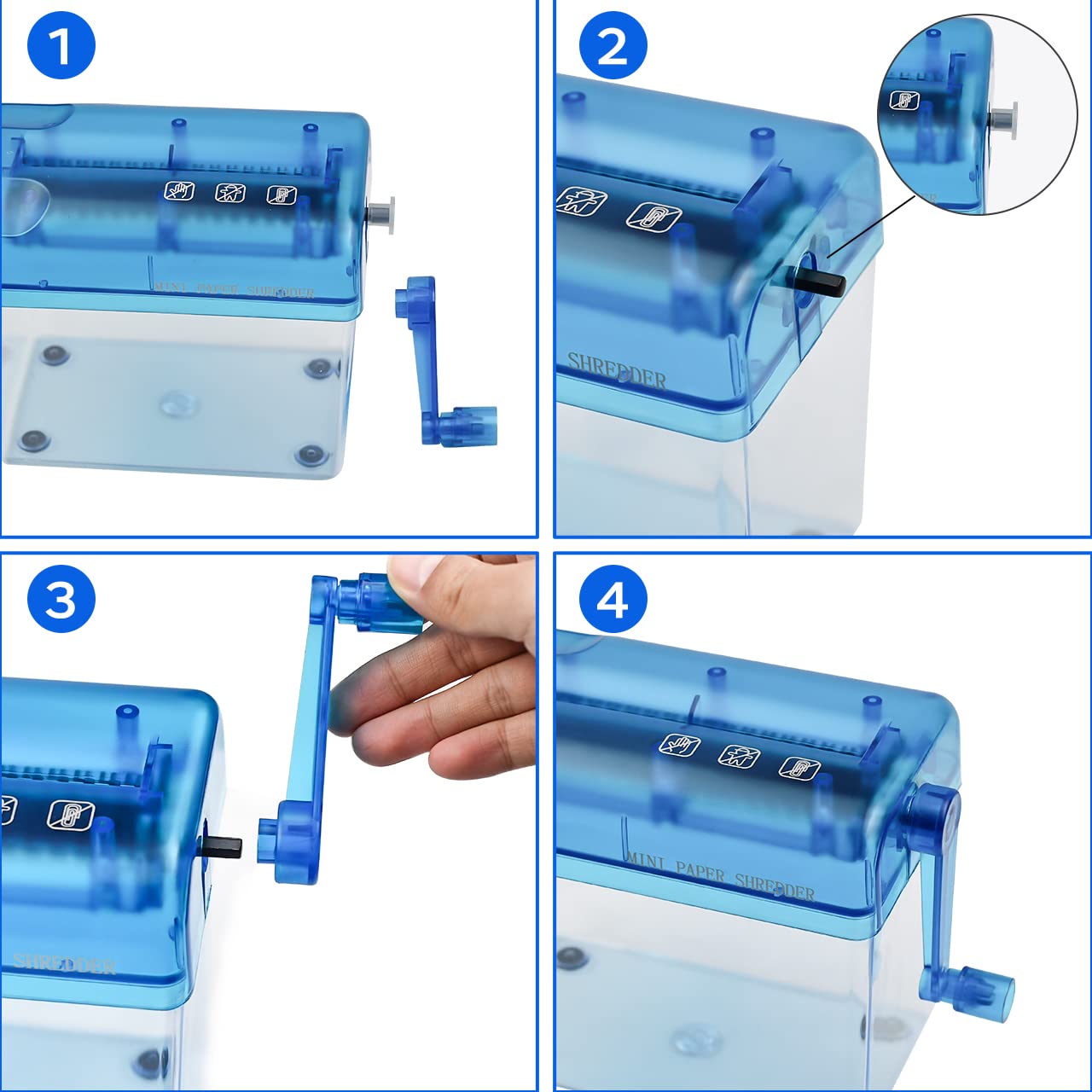 JIKIOU Mini Hand Shredder Portable Paper Shredder Manual Shredder Documents Paper Cutting Tool Home Office Desktop Stationery Christmas Birthday Gift Blue