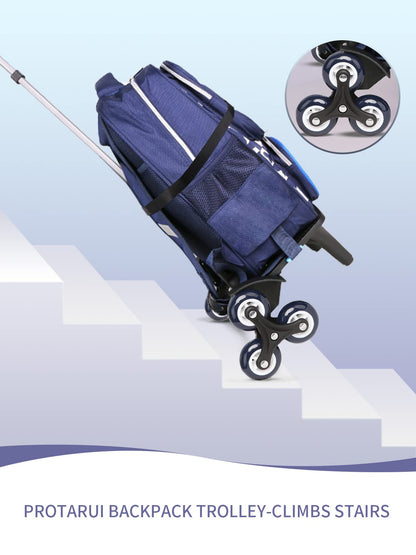 PROTAURI Backpack Trolley with 6 Wheels can Climb Stair, Foldable Rolling Luggage Cart, Adults/Student/Kid's Roller Attachment for School Bags/Backpacks