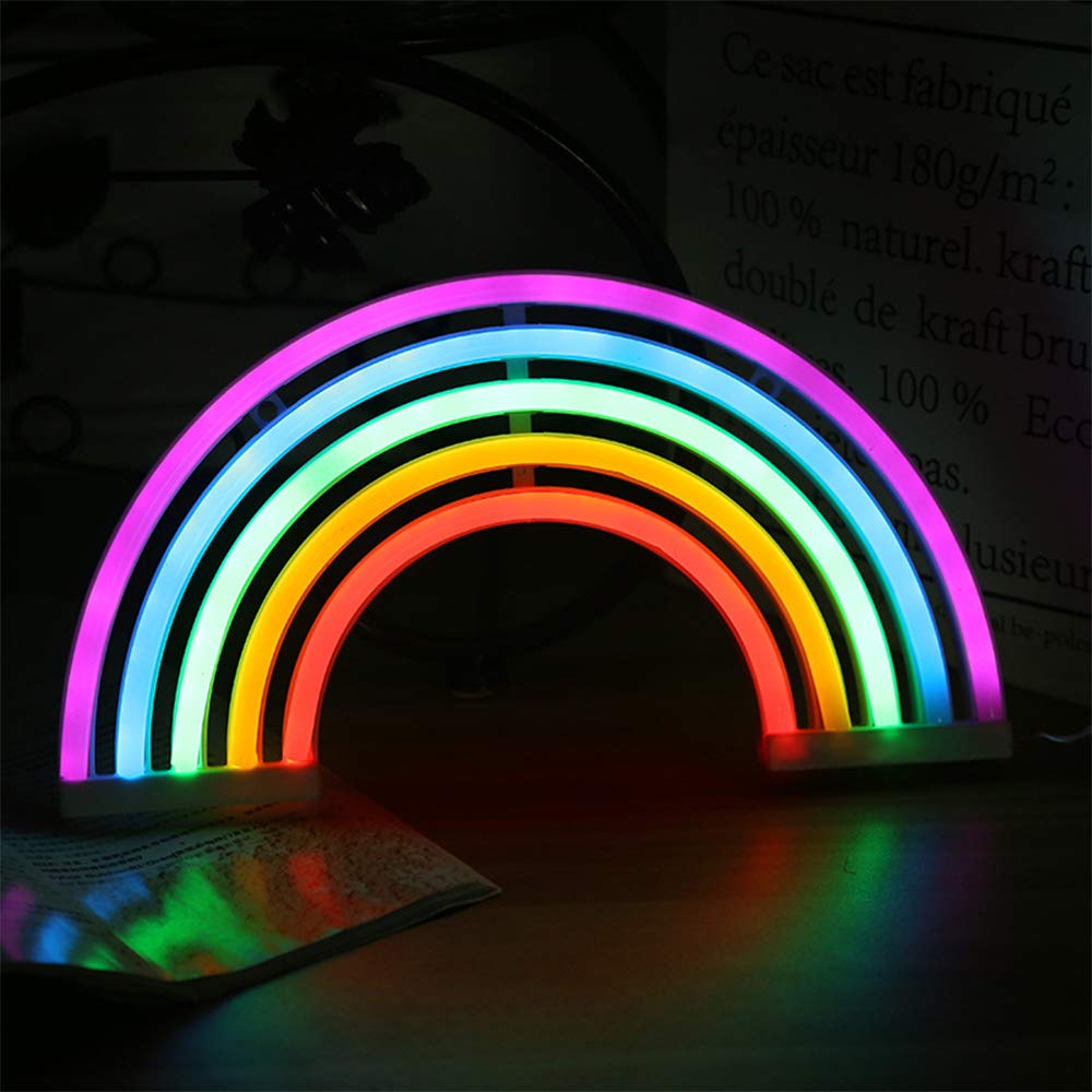 ENUOLI Rainbow Shape Neon Light Signs Wall Decoration USB Charging/Battery Night Sign LED Neon Decor Sign for Dorm Room Bedside Table Christmas Party Birthday Party Wedding Kids Room Kids Gift