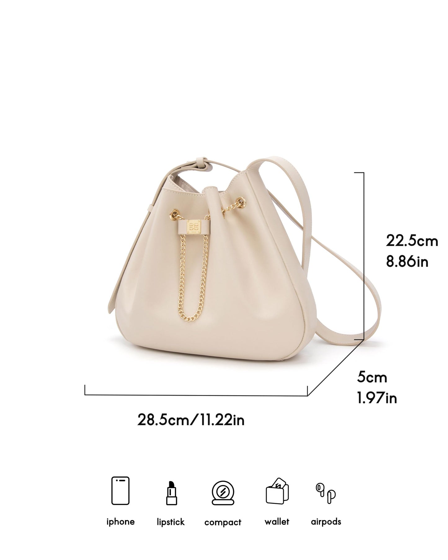 ELLE Purses for Women Genuine Leather Bucket Bag Chain Drawstring