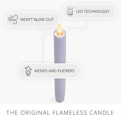 Luminara Flameless Candle Taper (1" x 9.5") Melted Top Real Wax Unscented Remote Ready Timer (Gentle Lavender)